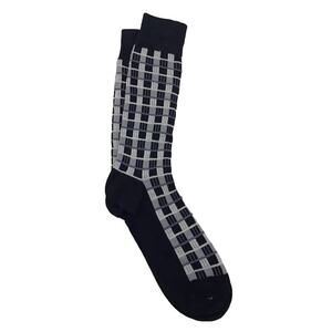 Alfani Mens 1-Pair Crew Dress Socks OS Geometric Mid Calf Black Gray White NWOT